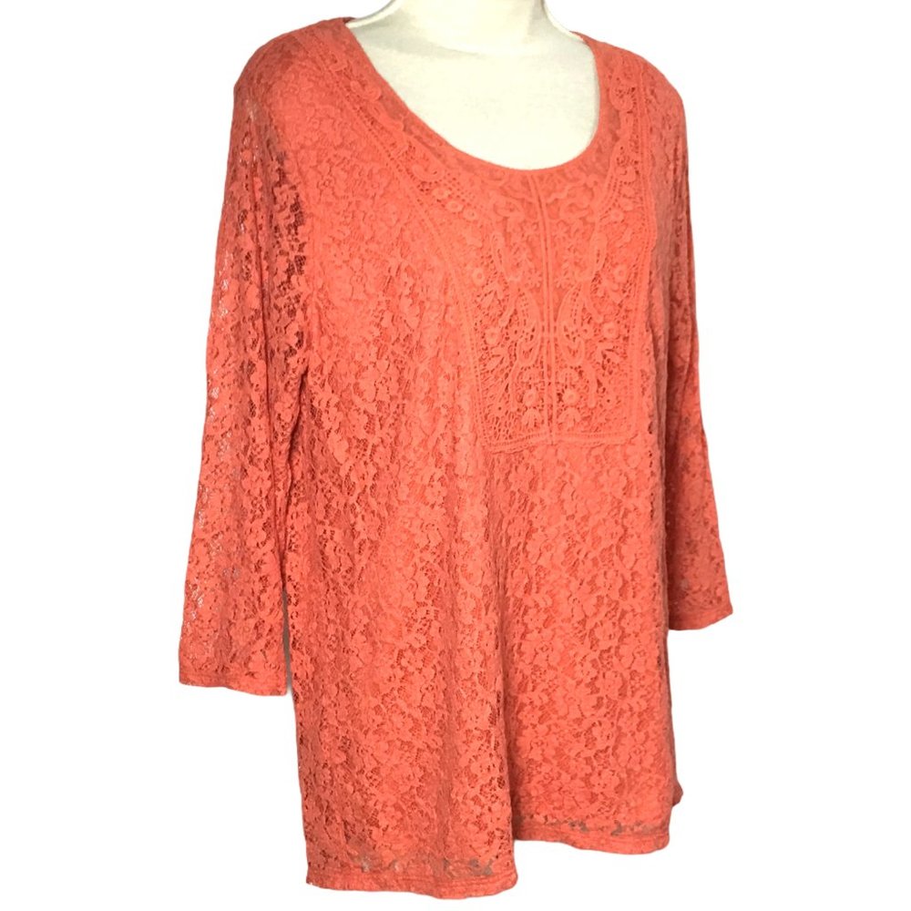 Peck & Peck Coral Lace Scoop Neck Tunic - Picture 6 of 11